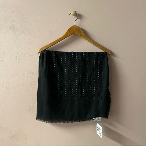 Bindya Lulla Collection Nordstrom NWT Black Studded Frayed Scarf - Picture 1 of 13